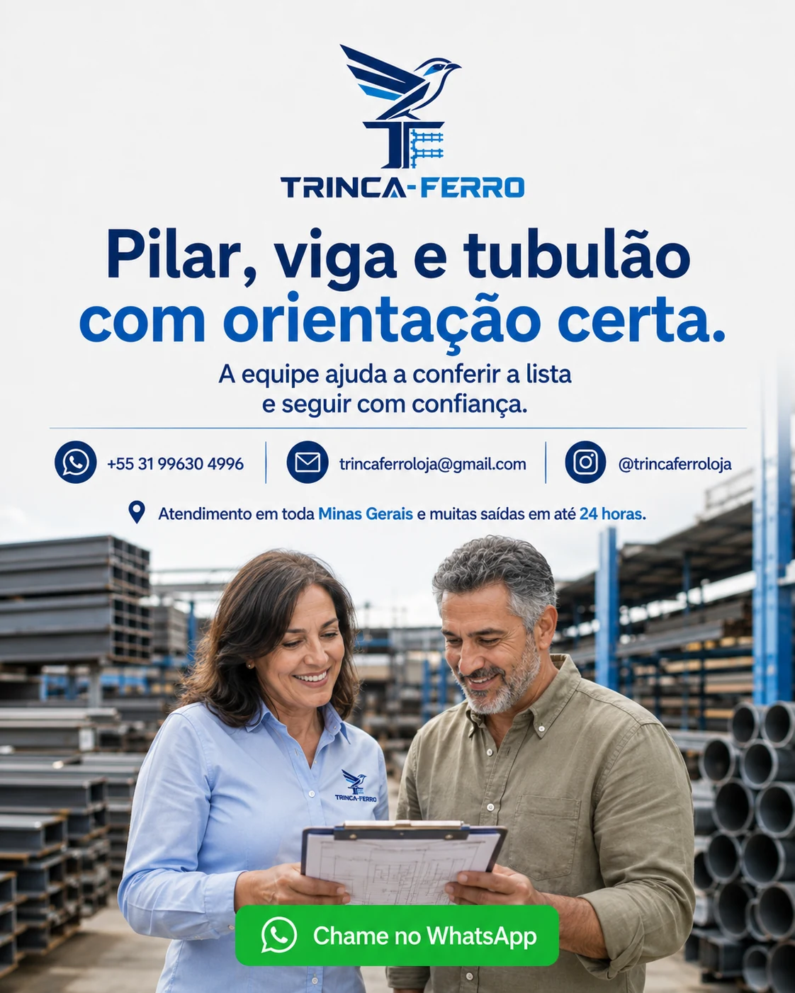 Atendimento TRINCA-FERRO com orientação para pilares, vigas e tubulões
