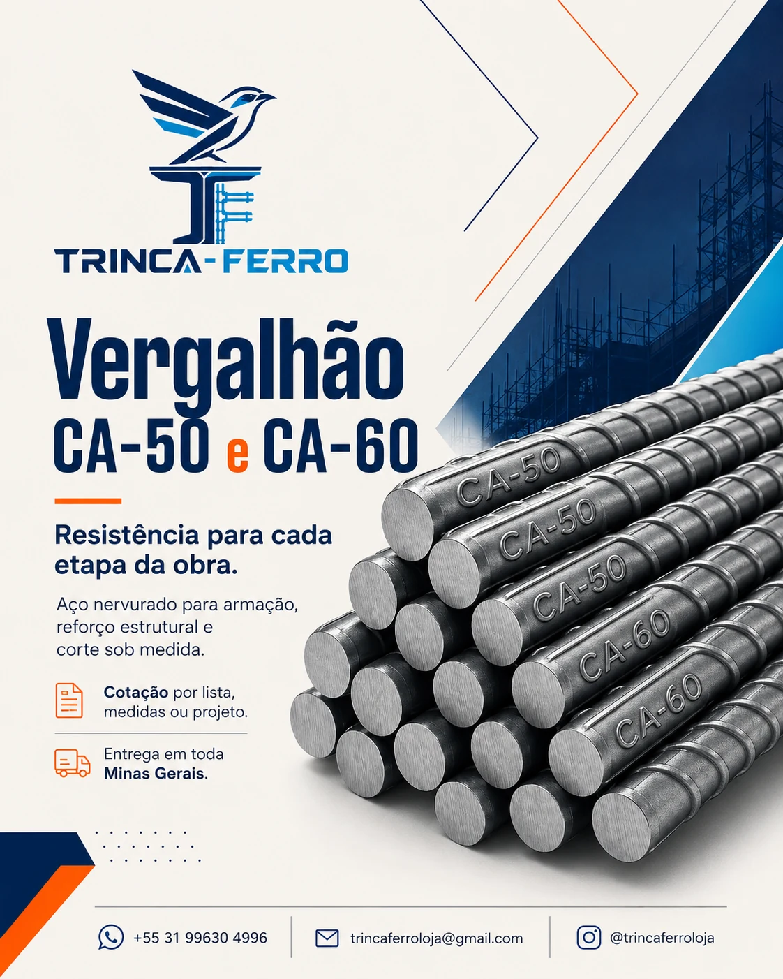 Material institucional TRINCA-FERRO sobre vergalhões CA-50 e CA-60